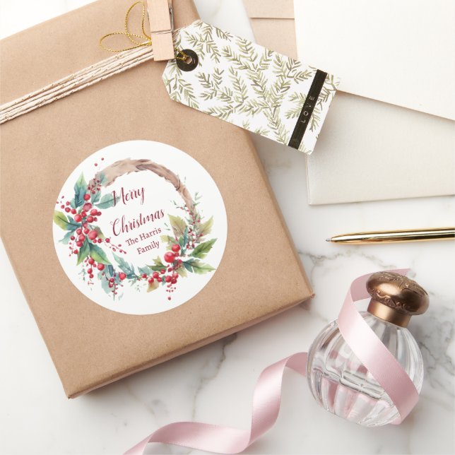Sticker Rond Aquarelle sainte couronne personnalisée Noël (Cadeaux)