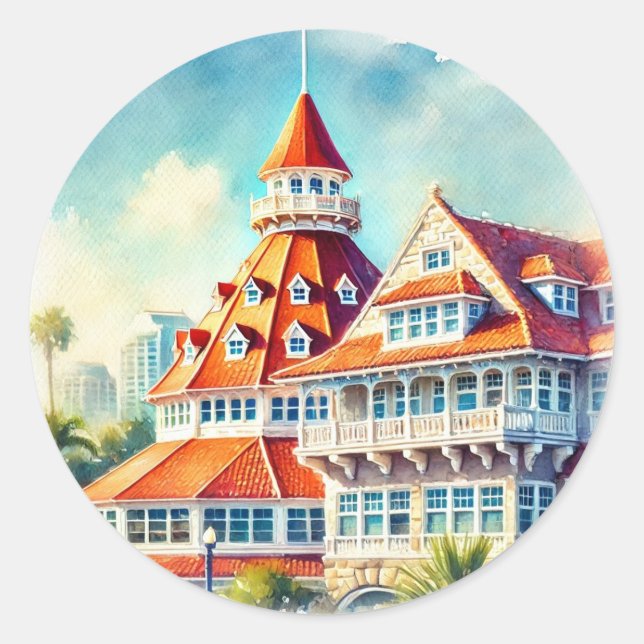 Sticker Rond Aquarelle San Diego Coronado (Devant)