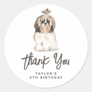 Sticker Rond Aquarelle Shih Tzu Chien Merci d'anniversaire