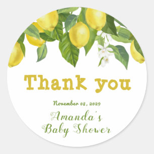 Sticker Rond Aquarelle simple Citron & Fleurs Jaune Blanc