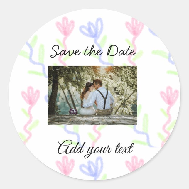 Sticker Rond Aquarelle simple Fleur rose bleu enregistrer la da (Devant)