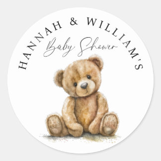 Sticker Rond Aquarelle simple mignonne Baby shower Ours en pelu