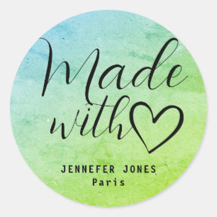 Sticker Rond Aquarelle Simple Minimaliste Fabriquée Avec Coeur 