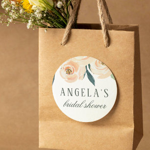 Sticker Rond Aquarelle simple Nom et Fête des mariées floraux