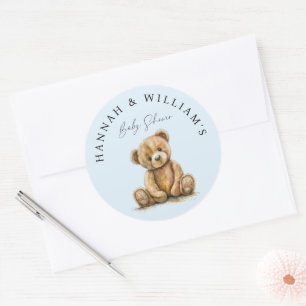 Sticker Rond Aquarelle simple Teddy Bear Boy Baby shower bleu