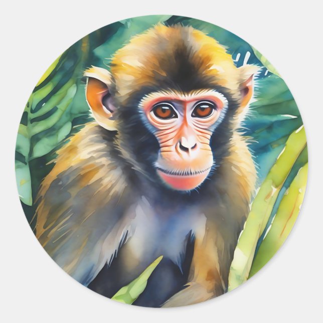 Sticker Rond Aquarelle singe animal (Devant)