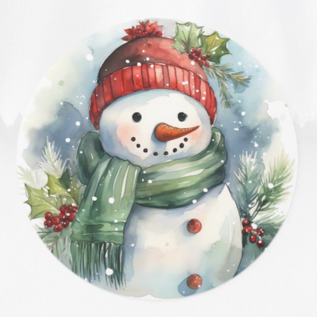 Sticker Rond Aquarelle Snowman Jolie Noël (Créateur téléchargé)