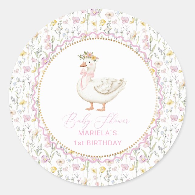 Sticker Rond Aquarelle Soie fête d'anniversaire d'oie (Devant)