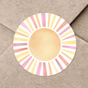 Sticker Rond Aquarelle solaire Soleil rose