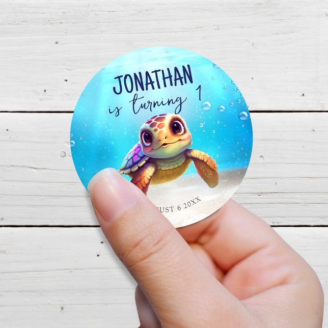 Sticker Rond Aquarelle sous la mer Anniversaire Faveurs (Créateur téléchargé)