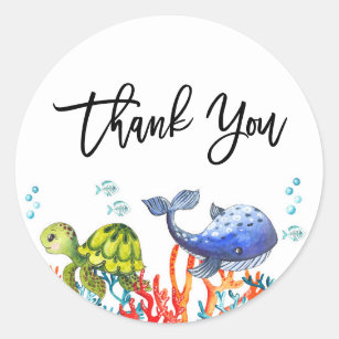 Sticker Rond Aquarelle sous la mer Anniversaire Merci