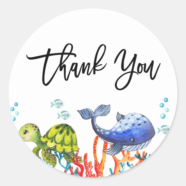 Sticker Rond Aquarelle sous la mer Anniversaire Merci (Devant)