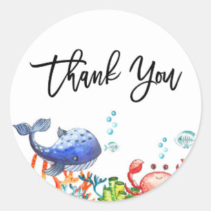 Sticker Rond Aquarelle sous le Merci Anniversaire de enfant mar