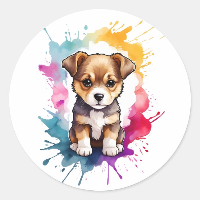 Sticker Rond Aquarelle Splash Art Chien Chien Chien Chien Paint (Devant)