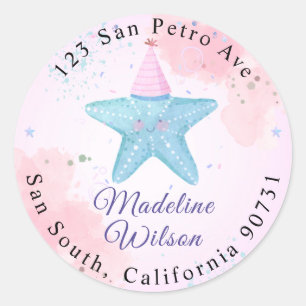 Sticker Rond Aquarelle Starfish Under the Sea Adresse de retour