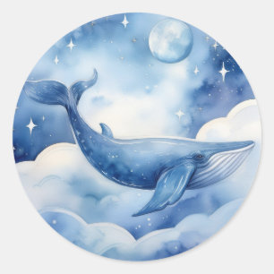 Sticker Rond Aquarelle Style Blue Whale Dream