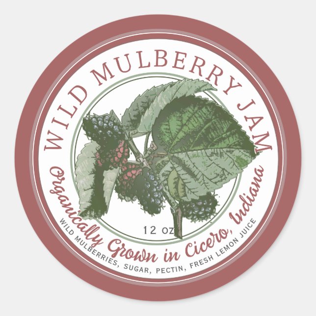 Sticker Rond Aquarelle stylisée Mulberry Jam Nom de l'état Logo (Devant)