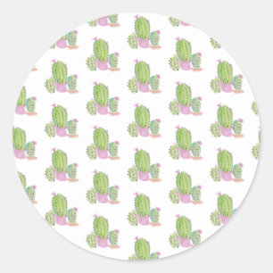 Sticker Rond Aquarelle Succulent Cactus Peint à la main