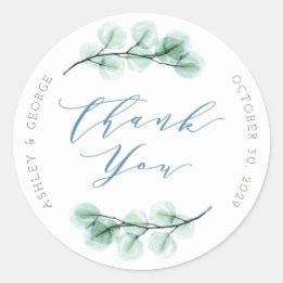 Sticker Rond Aquarelle Succulent Jardin Chic Merci Mariage