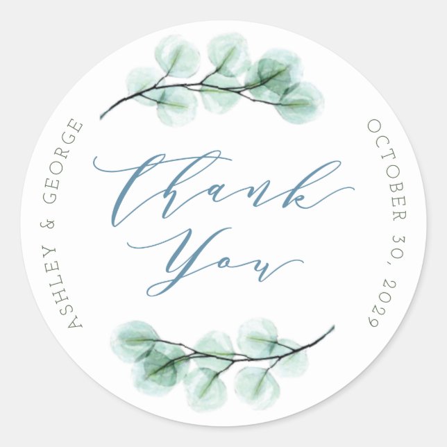 Sticker Rond Aquarelle Succulent Jardin Chic Merci Mariage (Devant)