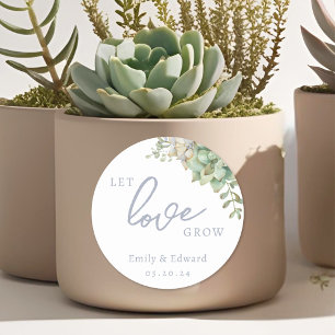 Sticker Rond Aquarelle Succulent Laisser l'amour grandir mariag