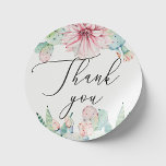 Sticker Rond Aquarelle succulente. Cactus mariage merci<br><div class="desc">Elégant aquarelle fleurie succulents mariage merci Sticker dans des couleurs pastel douces.</div>