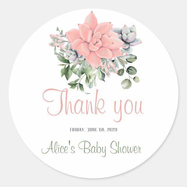 Sticker Rond Aquarelle Succulente moderne Botanique Vert Corail (Devant)