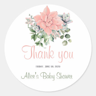 Sticker Rond Aquarelle Succulente moderne Botanique Vert Corail