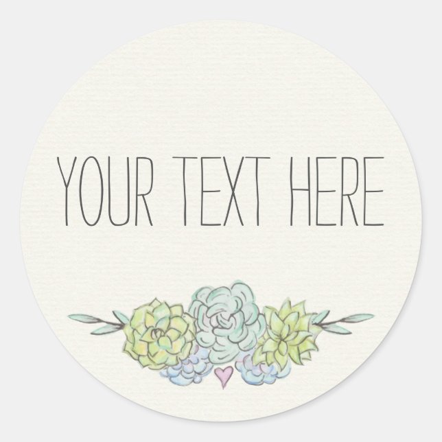 Sticker Rond Aquarelle Succulente Shabby Chic Bohème Floral (Devant)