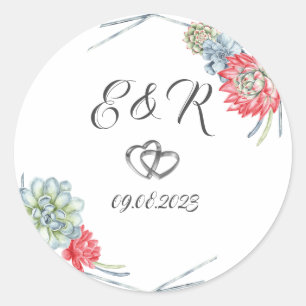 Sticker Rond Aquarelle Succulentes Rouges du Désert