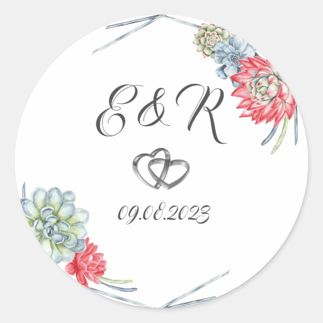 Sticker Rond Aquarelle Succulentes Rouges du Désert (Devant)