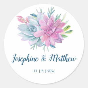 Sticker Rond Aquarelle Succulents Mariage