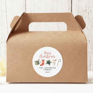 Sticker Rond Aquarelle sucre de canne de boissons de Noël