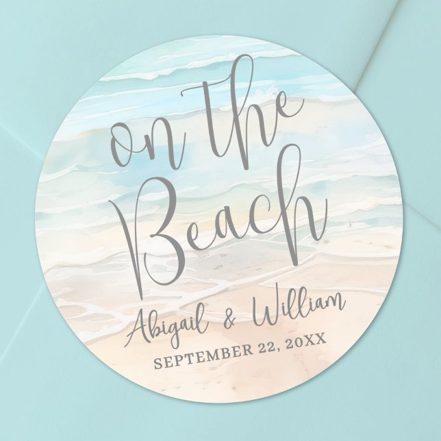 Sticker Rond Aquarelle sur le mariage à la plage (Watercolor On The Beach Wedding Classic Round Sticker )