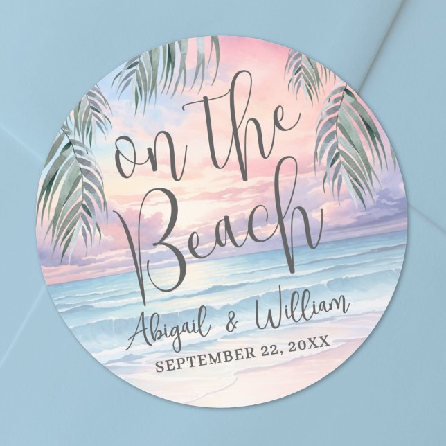 Sticker Rond Aquarelle sur le mariage à la plage (Watercolor On The Beach Wedding Classic Round Sticker)