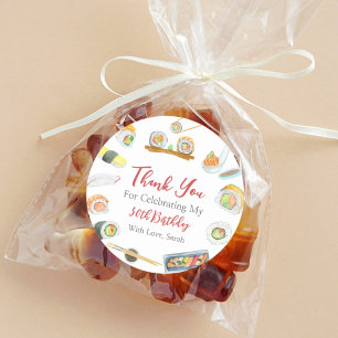 Sticker Rond Aquarelle Sushi et Sashimi Merci d'anniversaire