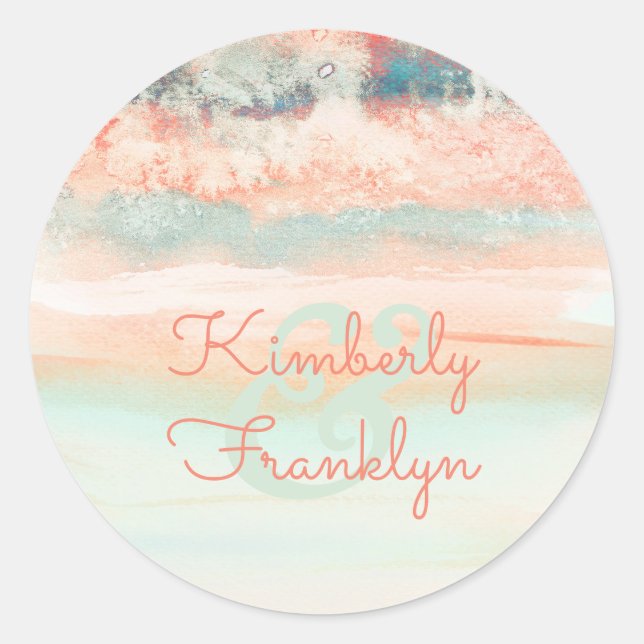Sticker Rond Aquarelle Swash Pink Sea Blue Mariage (Devant)