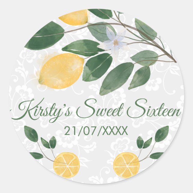 Sticker Rond Aquarelle Sweet sixteen citron sicilien (Devant)