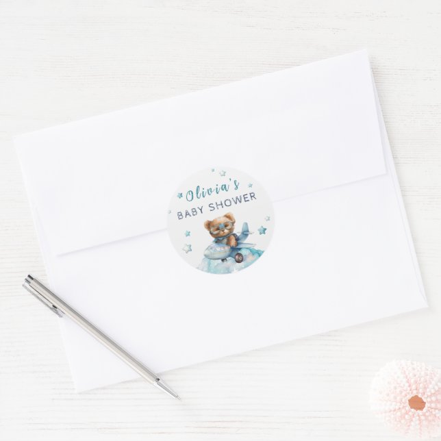 Sticker Rond Aquarelle Teddy Bear Bearly Wait Baby shower (Enveloppe)