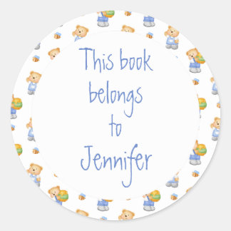Sticker Rond Aquarelle Teddy Bear Bibliothèque personnalisée Pl