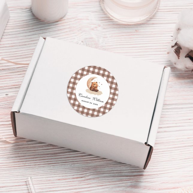 Sticker Rond Aquarelle Teddy ours baby shower neutre (Créateur téléchargé)