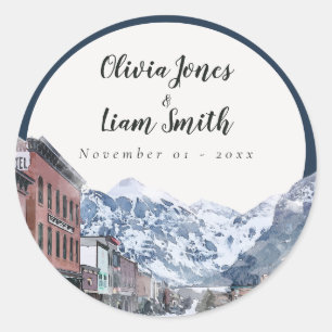 Sticker Rond Aquarelle Telluride Colorado Montagne de Ski