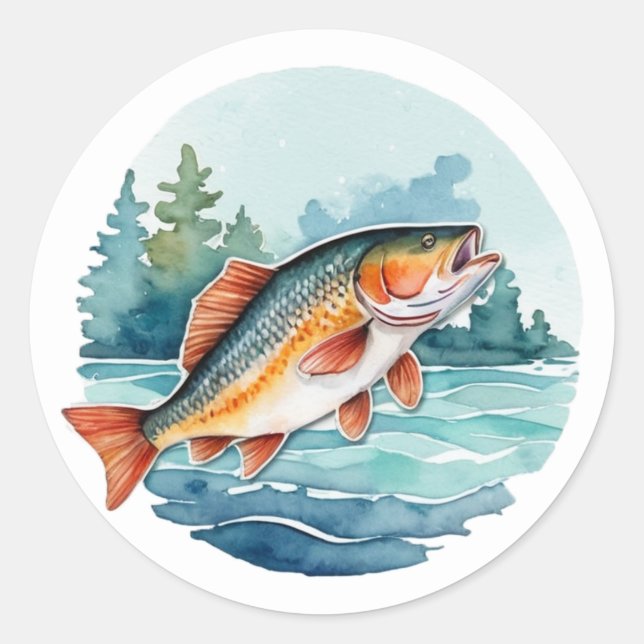 Sticker Rond Aquarelle tendance pêche  (Devant)