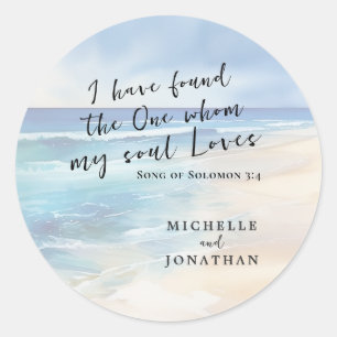Sticker Rond Aquarelle tendance plage Ocean Christian Mariage