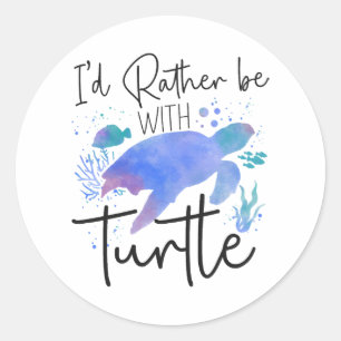 Sticker Rond Aquarelle Tortue de mer J'aurais