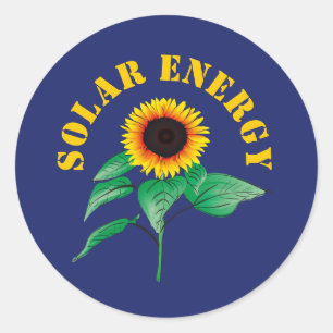Sticker Rond Aquarelle Tournesol Solaire Énergie Marine Bleu