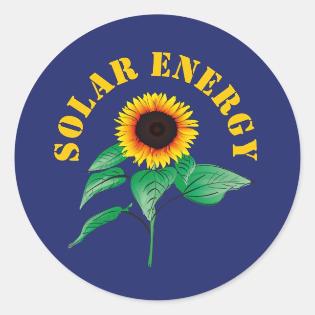 Sticker Rond Aquarelle Tournesol Solaire Énergie Marine Bleu (Devant)