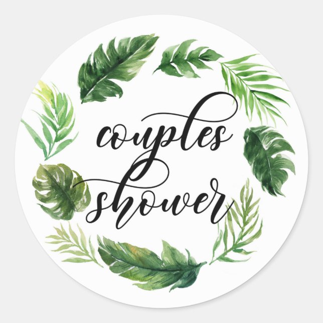 Sticker Rond Aquarelle Tropical Feuilles Wreath Couples Douche (Devant)