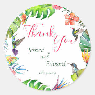 Sticker Rond Aquarelle Tropical Floral Mariage Merci