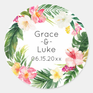 Sticker Rond Aquarelle Tropical Floral Wreath Classic Round St